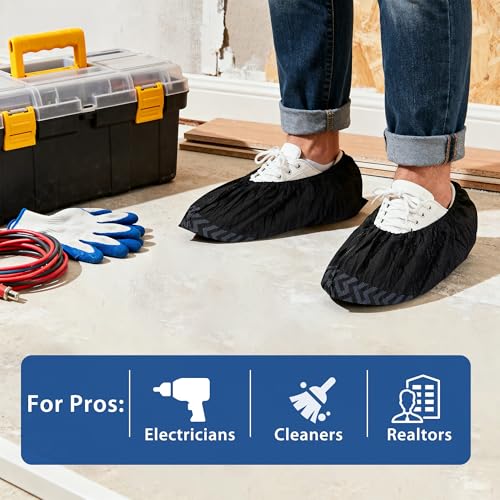 X-Large Shoe Covers Disposable [200-Pack] - Black Non-Woven Fabric Disposable Shoe Covers for Indoors, Fits Men's Size 13 | Durable, Slip-Resistant Boot Covers | Protect Floors, Shoes & Booties by Yomeie - Used condition - Image 7