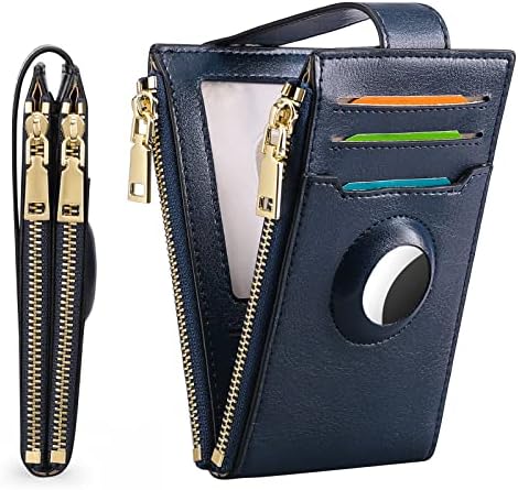 FALAN MULE Ladies AirTag Wallet Genuine Leahter RFID Blocking Bifold Credit Card Holder Zipper Purse