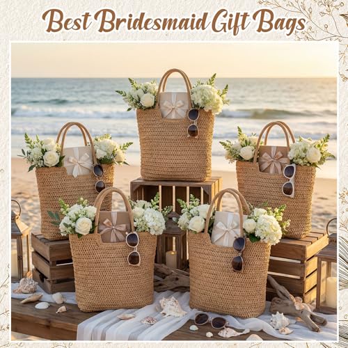 Sanwuta 6 bolsas de playa de paja para mujer miniatura 5