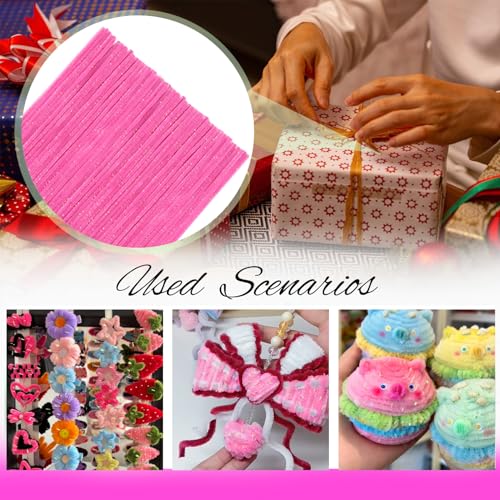 TOAOB Pfeifenreiniger zum Basteln Hellrosa mit Glitzer 100 Stück Chenilledraht Biegeplüsch Basteldraht und Gestalten von Tieren Figuren und Anderen Formen Dekorieren Kunst Handwerk