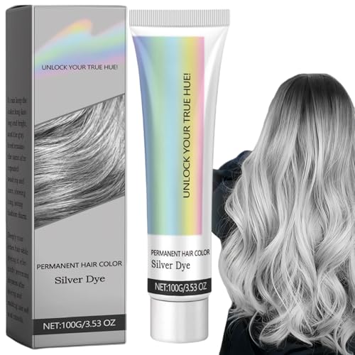 2 In 1 Natural Essence Extract Silver Hair Dye,Silver Gray Natural Hair Dye Cream,Perment Hair Color Silver Dye,Fashion Silver Hair Dye Permanent,Unisex Silver Grey Hair Dye for All Hair Types