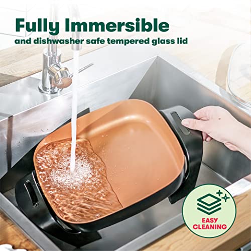 BELLA Electric Skillet and Frying Pan with Glass Lid, Nonstick Coating, Cool Touch Handles, Removable Heating Probe, Dishwasher Safe, 30 x 30 cm, Copper - Image 5