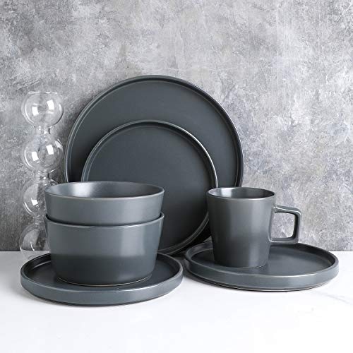 Stone Lain Coupe Stoneware Dinnerware Set, Service for 4, Gray Matte by Stone Lain - Image 2