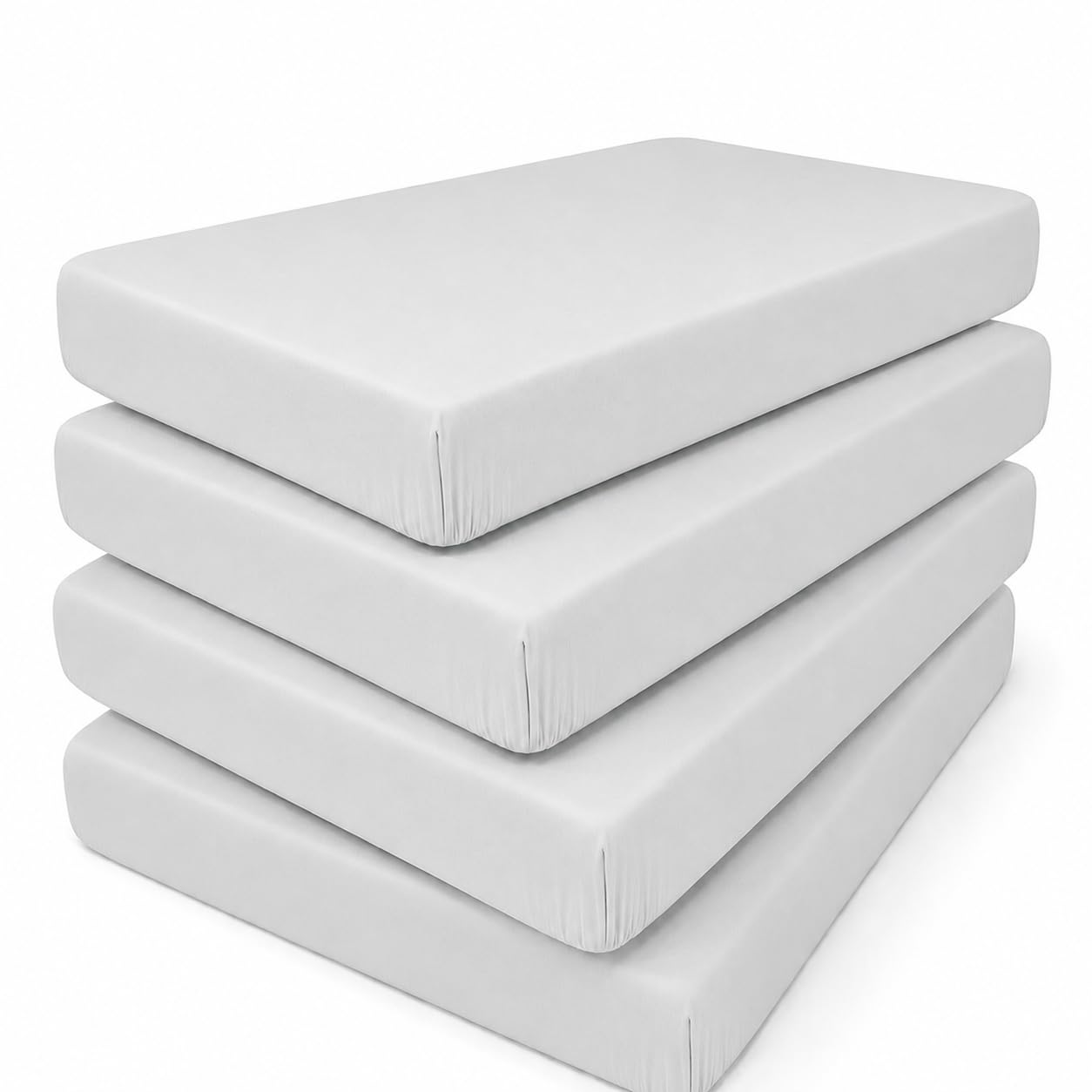 BABYMAM 4 Pack Jersey Fitted Sheets 90 x 40 cm for Moses Basket, Crib & Pram Carrycot, 100% Cotton, Soft Stretch Baby Mattress Sheets with Elasticated Edge. (Light Grey)