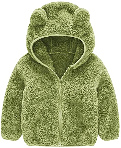 Image of Karlywindow Toddler Baby Boy Girl Little Cute Bear Hoodie Jacket Sherpa Fuzzy Winter Warm Sweatshirt Coat A-green