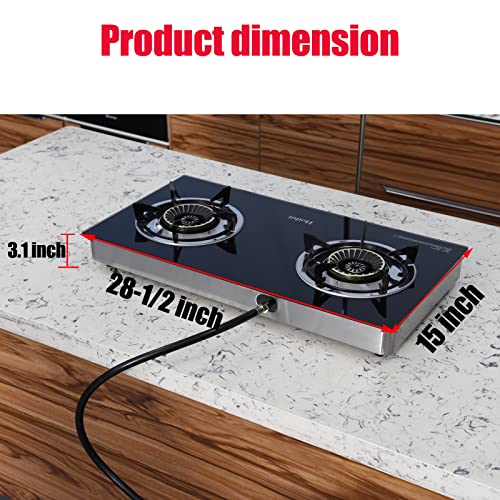 Hothit Portable 2 Burner Propane Stove Gas Cooktop, 28600 Btu Tempered Glass Auto Ignition For Outdoor Kitchen, Camping, Rv, Small Apartment #TOP5