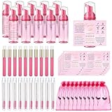 50 Pcs Lash Shampoo Bottle Brushes Set 10 Empty Foam Pump Dispensers 10 Label Stickers 10 Mascara Wands Tubes 10 Cleansing Brush 10 Bag for Eyelash Extensions Aftercare(Rose Red)