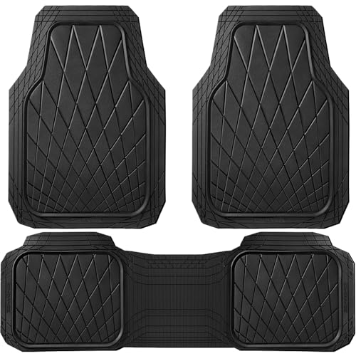 CAR PASS Heavy Duty Rubber Car Floor Mats, Waterproof Universal Trim-to-Fit Car Mats All Weather Floor Mats for SUV Truck Sedan, Premium Auto Floor Mats Full Set 3 Piece Anti-Slip, Solid Pure Black by CAR PASS - Used condition - US$24.19