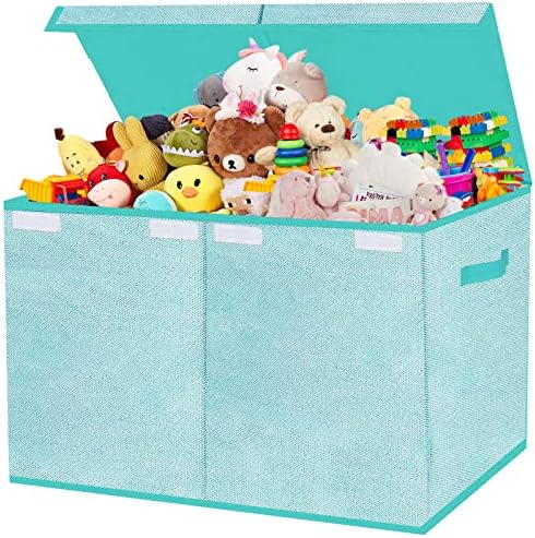 Pantryily Toy Storage Bins,Large Toy Box Chest with Lids,Foldable Stuffed Animal Toy Organizers and Storage with Sturdy Handles for Kids,Girls,Boys,Nursery,Playroom 24.5"x13"x16"(Green)