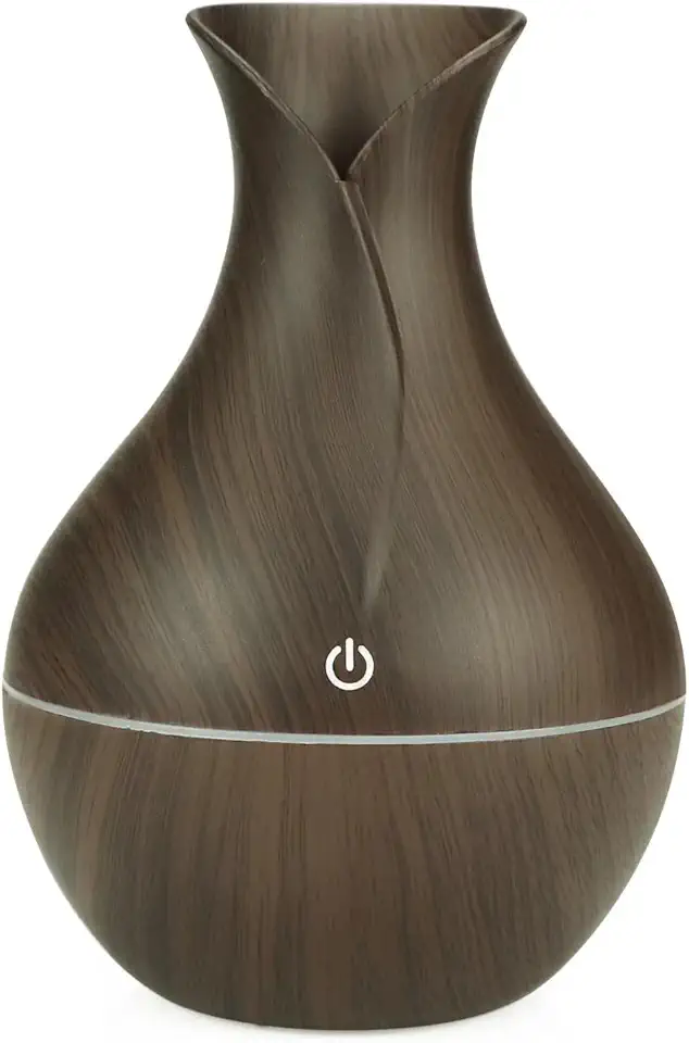 Umidificador Ultrassônico Difusor de Aroma - Design Madeira com LED Colorido USB (Madeira Escura)