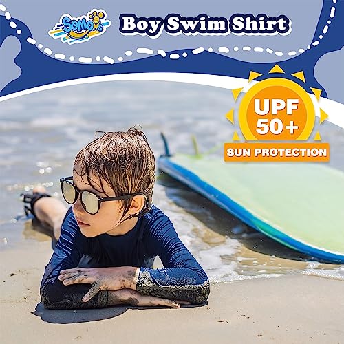 Rash Guard For Boys Long Sleeve Swim Shirt For Toddler Kids 7-8 Years Navy Blue Rashguard Water Shirt Swimming Shirt Upf+ 50 #TOP2