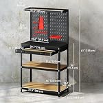 HOMCOM Workbench with Pegboard, Heavy Duty Steel Work Bench, 31.5" x 16" Workstation with 14PCS Hanging Kits, 2 Lower Shelves and Large Drawer for Garage Warehouse Workshop, Black