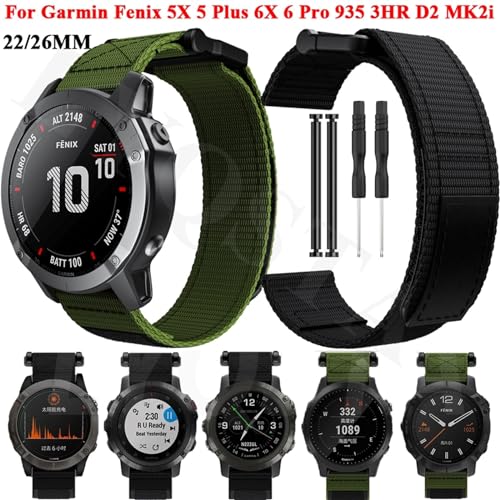 Correa de nailon de 22 y 26mm para Garmin Fenix 7 y 6 Pro pulsera tejida con gancho ligero 2