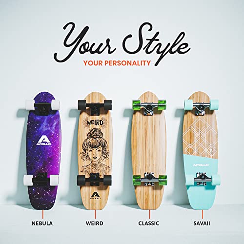 Apollo Cruiser Skateboards - Midi Cruiser Longboard - Surf Carver Skateboard - Complete Cruiser Board For Adults, Kids, Boys, Girls, Teen. Kicktail Vintage Mini Skateboard. Incl. T-Tool - Savaii #TOP3