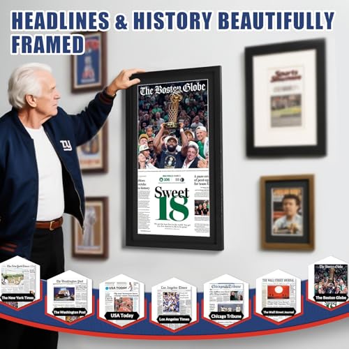 Image of JupDec 11 x 22 Up to 13 x 24 Newspaper Frame, Premium Wood Display Case with Acrylic Panel, Wall Mount or Tabletop Stand, Perfect for Home & Office Decor, Ideal Gift for Collector, 3 Pack, Black