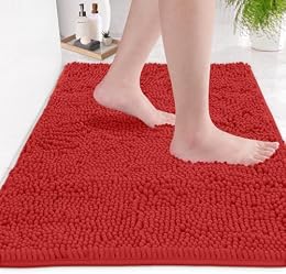 Ultra Soft Texture Chenille Plush Bath Rugs Floor Mats, Bath Rug Non Slip Microfiber Door Mat for Kitchen/Entryway/Living Room (30 x 20 inches, Red)