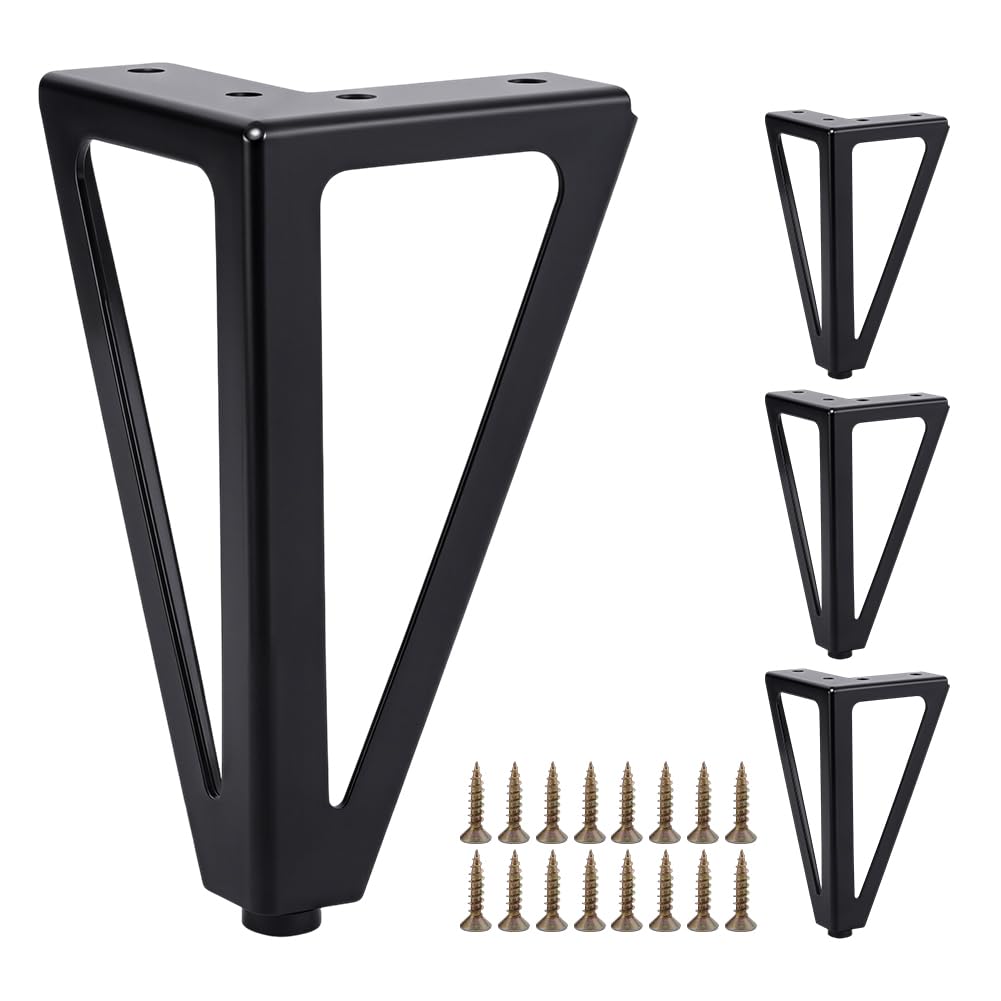 AHANDMAKER 6 Inches Solid Metal Furniture Legs, Heavy Duty Iron Triangle Furniture Feet Replacement Couch Legs, Suitable for TV Stands Coffee Tables Sofas Shelves Cabinets, Set of 4, Black