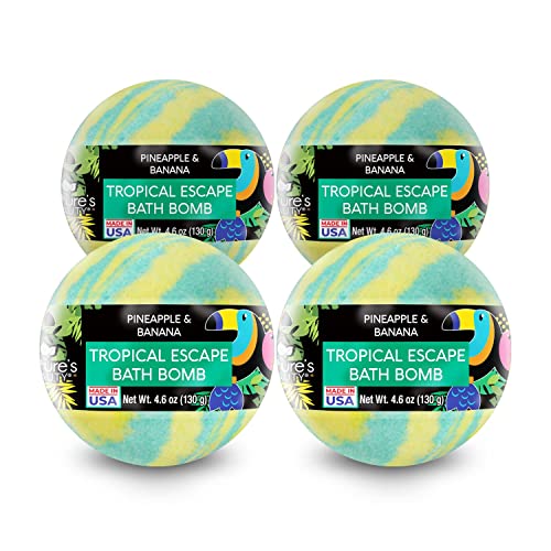 Nature's Beauty Tropical Escape, Pineapple & Coconut Scent Bath Bomb Multi-Pack - Natural Hand Crafted, Luxury Spa Bomb, Nourish Dry Skin, Made W/ Coconut Oil + Witch Hazel, 4.6 Oz (4 Pack) #TOP22