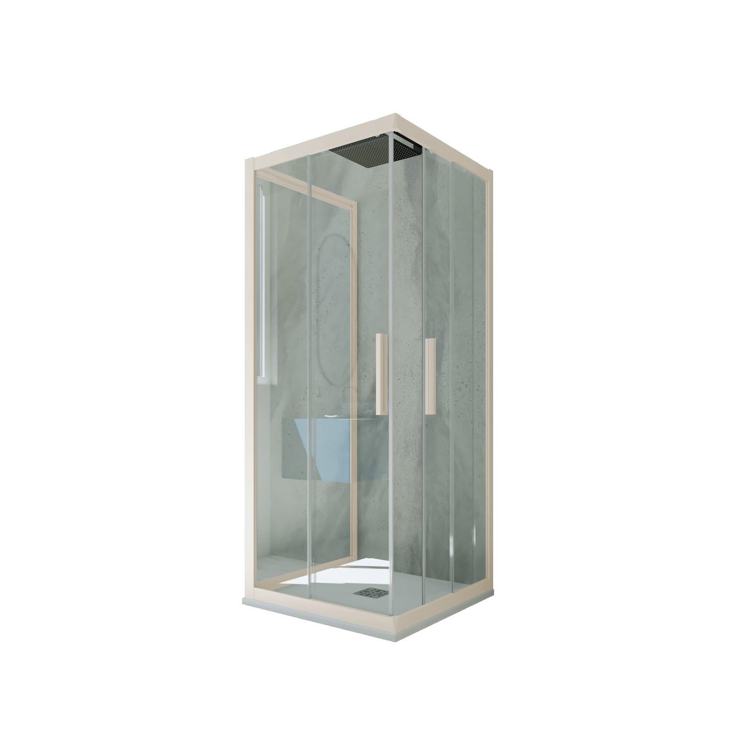 Box doccia 3 lati scorrevole 80x80x80 CM H 200 Vetro Trasparente Profilo Champagne mod. Kolors Trio