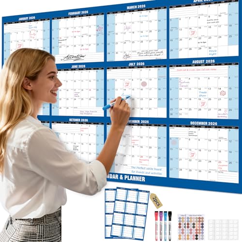 2 PCS 2026 Wall Calendar,Large XL 32" x 48" Laminated