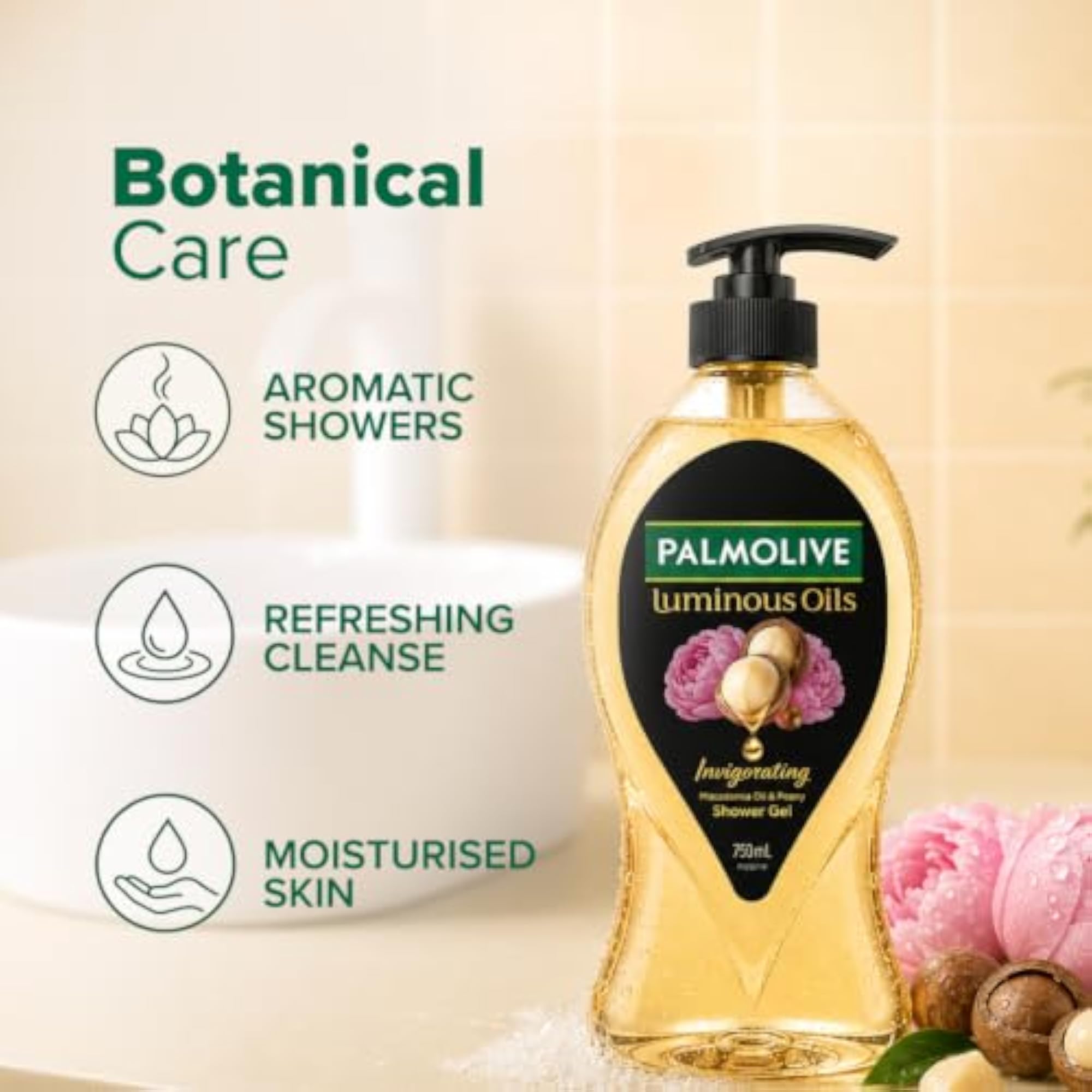 Luminous Oil Invigorating Body Wash, Natural Macadamia & Peony Extracts