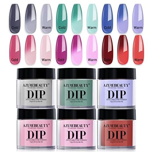 AZUREBEAUTY Dip Powder Nail Set Color Changing, Blue Green Pink Red Grey 6 PCS Trend Ombre Cold Warm Temperature Mood Dipping Powder French Nail Art Manicure DIY Salon Gifts, No Need Nail Lamp Cured
