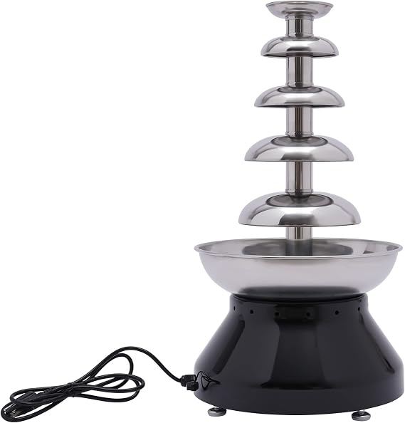 Commercial Chocolate Fountain, 5 Tier 7 lb Capacity Large Commercial Hot Chocolate Fondue Tower Stainless Steel Chocolate Melting Heating Machine for Nacho Cheese Liqueurs Party Wedding (Black)