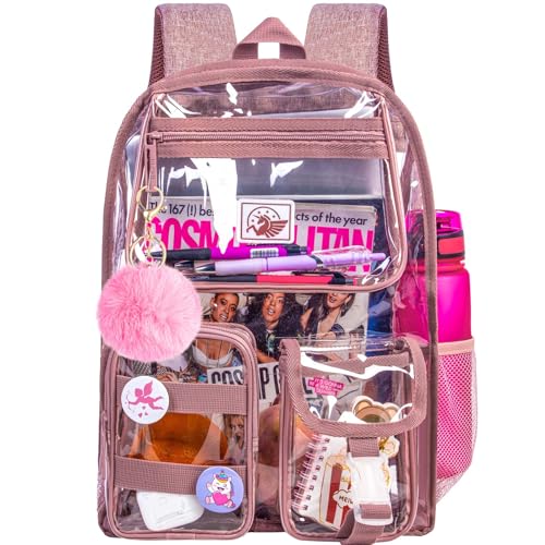 3Pcs Clear Backpack for Girls, Transparent Bookbag Heavy Duty See Through Backpacks
