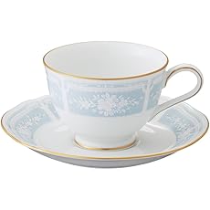 Noritake ノリタケ カップ & ソーサー ( コーヒー ティー 兼用) 220cc レースウッドゴールド   ブルー ファインポーセレン Y9587A/1507