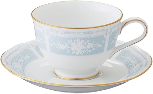 Noritake Y9587A/1507 - Taza y platillo (café y té combinado) 220cc Racewood dorado azul porcelana fina