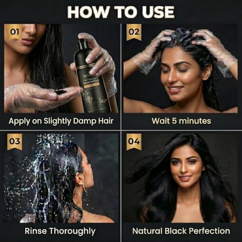 Image of Wooly Hair Colour Shampoo, Ammonia-Free, Natural Black, 180ml, Grey Coverage, for Indian Hair, with Noni Fruit Extracts, Olive Oil and Aloe Vera