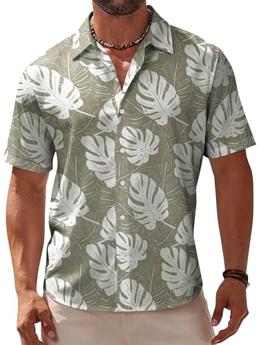 Image of Yoimira Hawaiian Shirts for Men, Print Mens Casual Short Sleeve Button Down Shirts Floral Aloha Beach Shirt