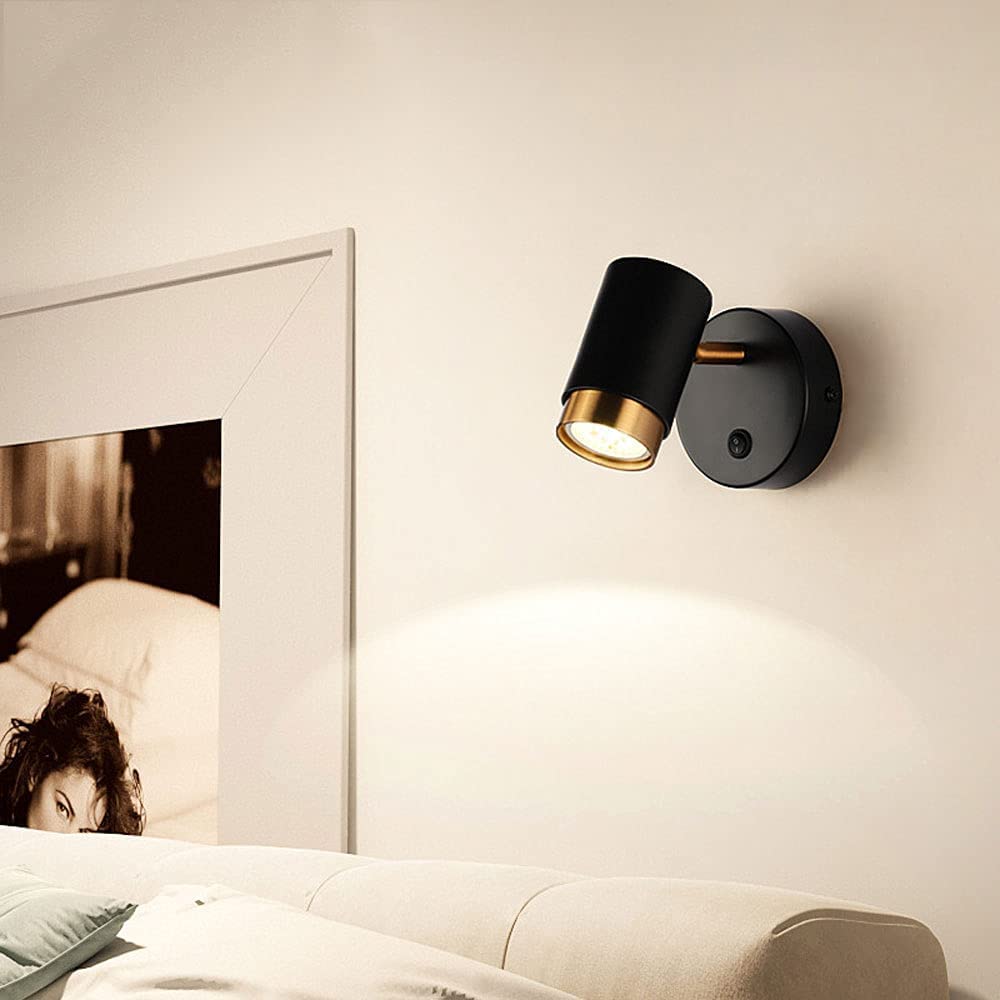 Luz de cabecera Luz de luz Gu10 Spotlets con interruptor, luces de manchas monopoint ajustables de 90 grados - Lámpara de lectura montada moderna para la cama del hotel del dormitorio (negro)