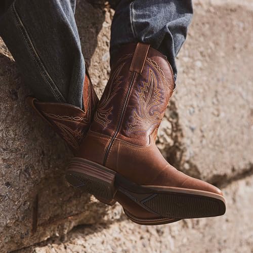 Men’s Western Cowboy Boots, Fashionable Embroidered Full Grain Leather, Square Toe Pull-On, 4-Layer Composite Sole, Slip-Resistant Work & Riding Boots2