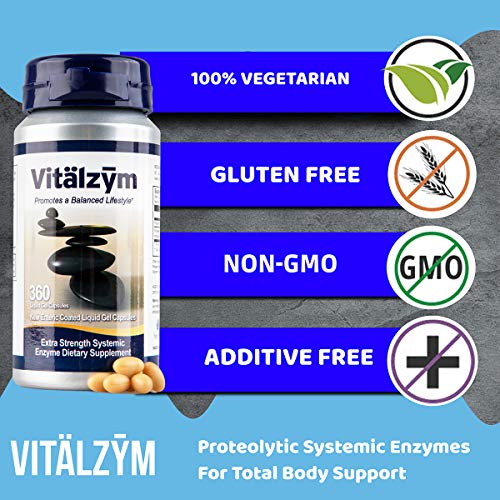 VITÄLZYM Proteolytic Systemic Enzymes Liquid Gel Capsules with Serrapeptase, Immune and Joint Support, Natural Ache Relief Plus Fertility Supplement (360 Capsules) - Thumbnail 3