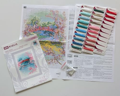 Image of RIOLIS - Sakura. Bridge 1745, Cross Stitch Kits 7,09 inch x 9,45 inch, Cross Stitch Kits for Beginners & Advanced, Crossstitching Kit Adult, Embroidery Counted Stitching Kit
