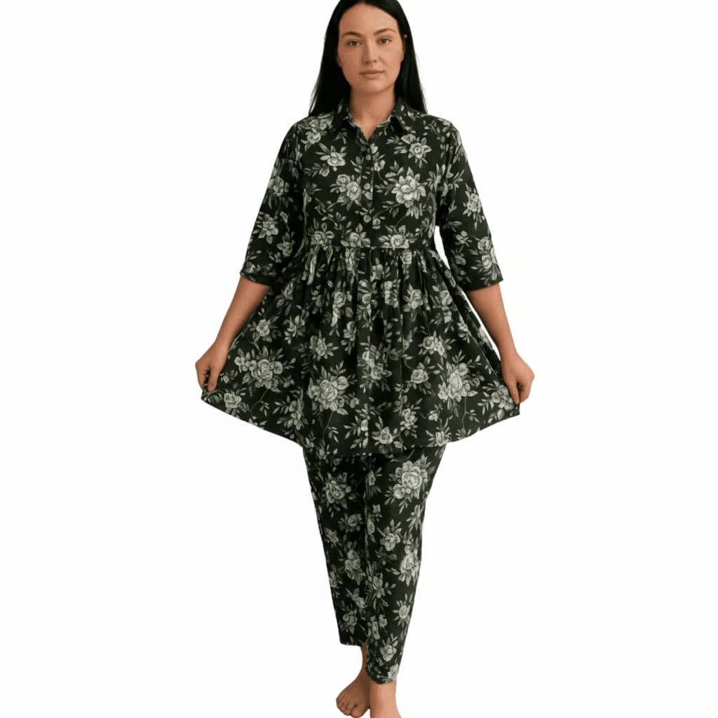 Women PATLANI Comfortable Crepe Pajama Set | Women's Floral Nightwear | Button-Up Top & Pants-picture-40