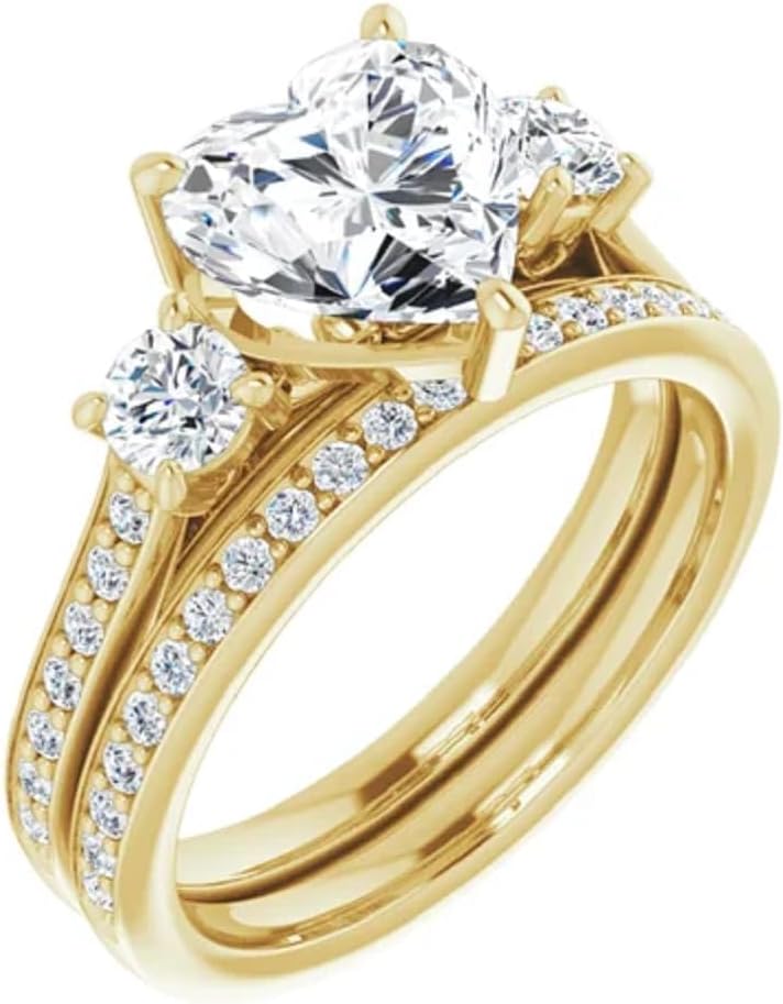 2CT-4CT Heart Cut Solitaire Three Stone Bridal Ring Set Handmade Engagement Ring for Women Wedding Promise Gifts for Her Moissanite