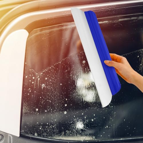 Image of 4 Pack 14 Inch Car Drying Squeegee Blue Silicone Window Blade | Flexible Silicone for Drying Windshield Shower Glass, Bathroom Window Cleaner, T-bar Design, Long Handle Wash Tool