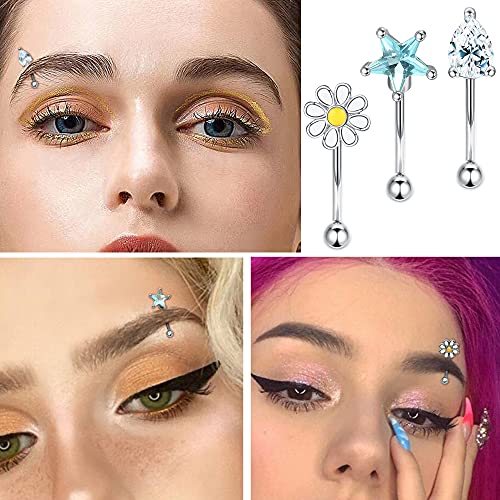Sanfenly 15Pcs 16G Silver Rook Daith Piercing Jewelry Eyebrow Rings for Women Stainless Steel Belly Lip Ring Cartilage Tragus Earrings CZ Body Piercing Curved Barbell Eyebrow Piercing Jewelry 8mm