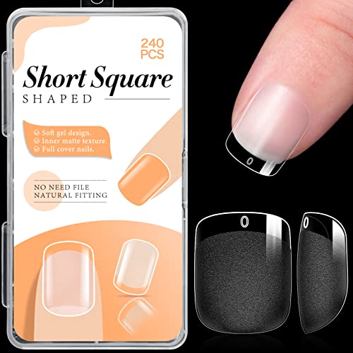 Ranrose Extra Short Square Nail Tips - 240Pcs Full Cover Soft Gel Nail Tips For Short Nail Beds People 12 Sizes Pre-Shape Half Matte Short False Nails With Box For Nail Extensions Home Diy Nail Salon #TOP23