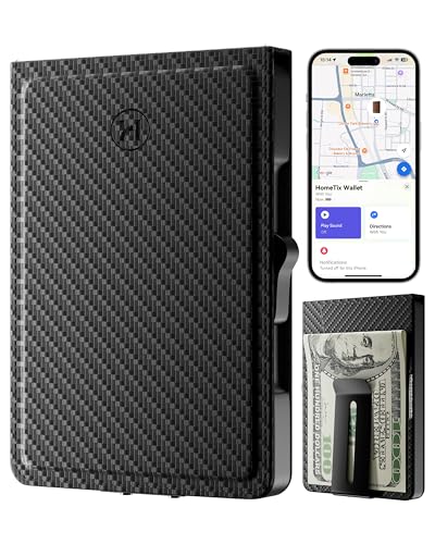 Smart Tracker Wallet for Men | RFID Blocking | Find My Compatible (iOS 14.5+) | Replacement for AirTag Wallet | Slim Bifold with Money Clip | 8 Card Holder & ID Window | Carbon Black
