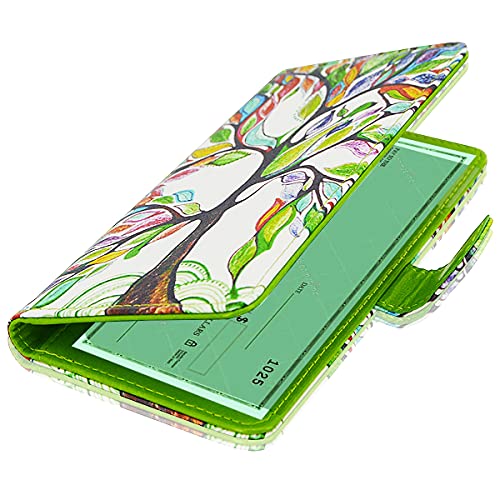 Acdream Checkbook Cover, Leather Rfid Blocking Check Book Wallet, Protective Premium Business And Personal Duplicate Checks Holder, With Credit Card Slots For Women Men, Love Tree #TOP3