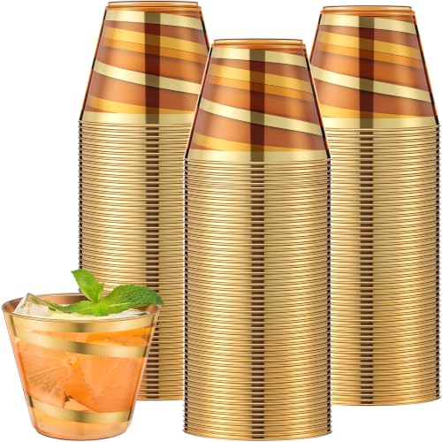 Gejoy 24 Pcs 9 oz Rimmed Swirl Plastic Cup, Orange, Classic