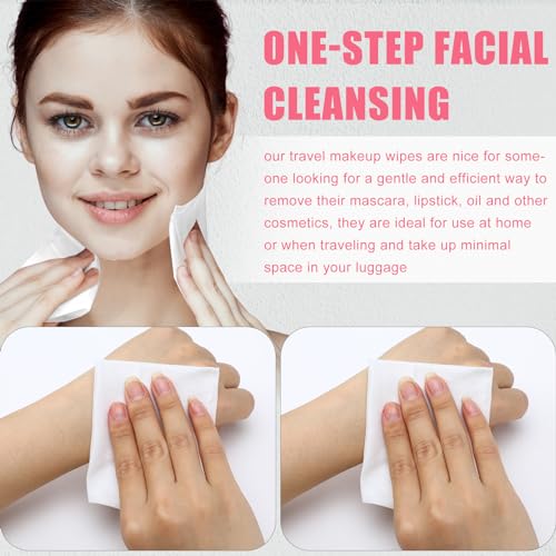 Ctosree 150 pcs Makeup Remover Wipes Bulk Individually Wrapped Makeup Wipes Single Makeup Remover Cloth Facial Cleansing Pads for Mascara Lipstick Oil Dirt Face Skin Travel Hotel(Pink) - Thumbnail 5