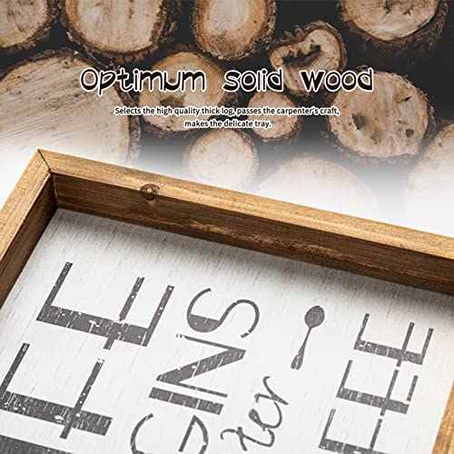 Vintage Coffee Bar Wooden Sign Decor Farmhouse Wood Square Coffee Wall Plaque Rustic White Coffee Tray For Coffee Bar Coffee Hanging Plaque For Kitchen Home Office Coffee Wall Decoration #TOP6