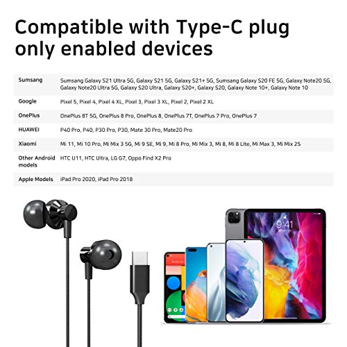 Olor Usa Earbuds Wired Headphones - In-Ear Type C Earphones Noise Isolation Tangle Free Hifi Bass Stereo Built-In Microphone Mic With S/M/L Ear Bud Tips #TOP6