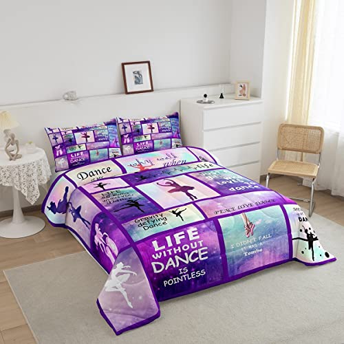 Gymnastic Dance Lovers Comforter Set Full Size,Ballet Spin Feminine Bedding Set For Kids Girls Women Home Room Decor,Check Splicing Fashion Down Comforter,Purple Dreamy Duvet Insert,2 Pillowcases #TOP1