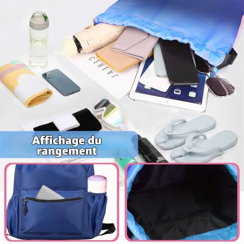 AUNGCSHE Sac à Dos de Sport Imperméable, Sac à Dos Cordon Grand, 33 * 16 * 49 cm Sac de Sport, Homme Femme Sac a Dos pour Shopping Yoga Sport Voyage (Bleu) – vue 4
