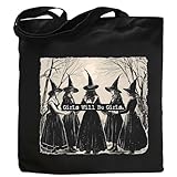 Kimoli Aesthetic Witchy Canvas Tote Bag for Women Funny Witchy Gifts for Women Cute Girls Will Be Girls Canvas Bag Spooky Reusable Beach Shoulder Grocery Casual Bag for Work Travel, Black